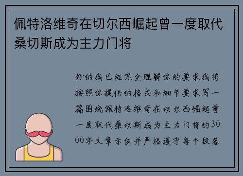 佩特洛维奇在切尔西崛起曾一度取代桑切斯成为主力门将 佩特洛维奇在切尔西崛起曾一度取代桑切斯成为主力门将